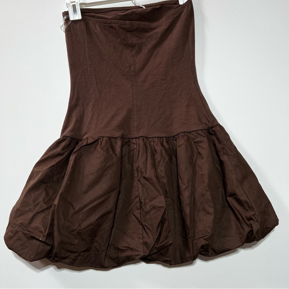 NWOT Wild Fable Women's Strapless Brown Bubble Hem Mini Babydoll Dress- Brown M - Picture 5 of 8